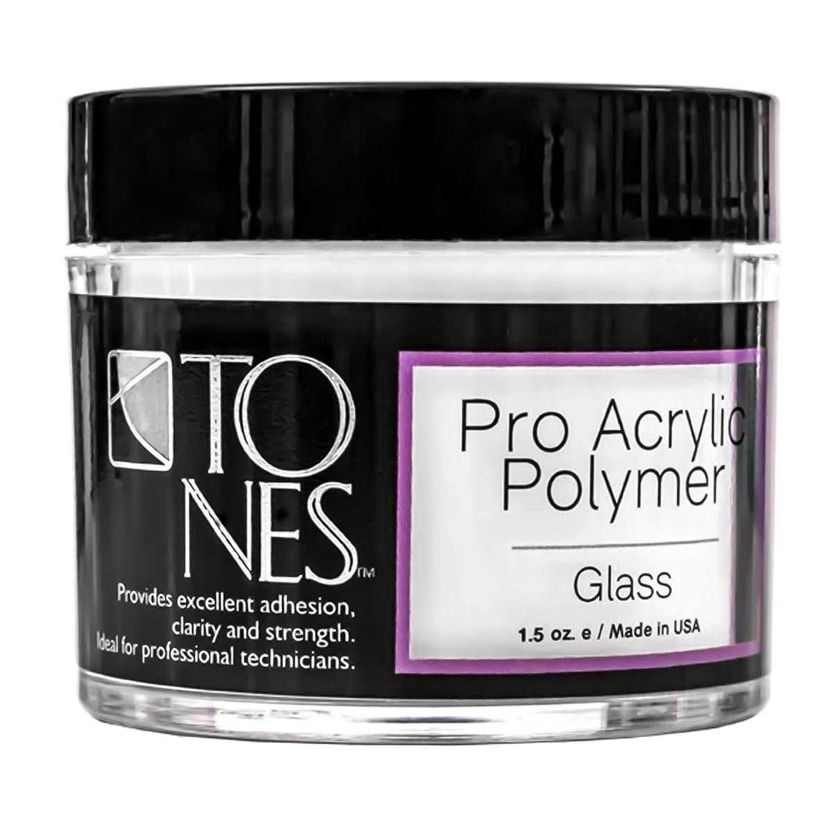 Tones Pro Acrylic Nail Powder, Glass (Clear), (1.5 Fl Oz) - Long-Lasting & Non-Yellowing Polymer