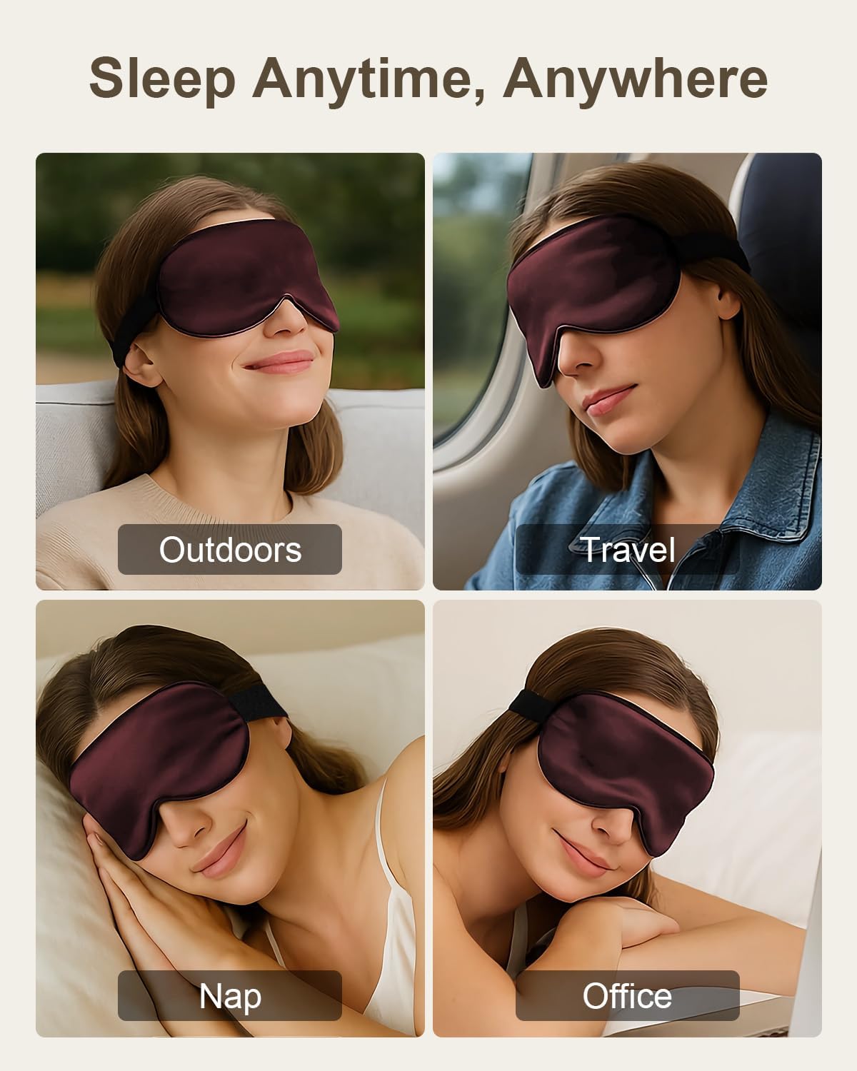 Luxury 22 Momme 100% Mulberry Silk Sleep Mask – 3D Eye Mask with Adjustable Strap, Gentle on Skin