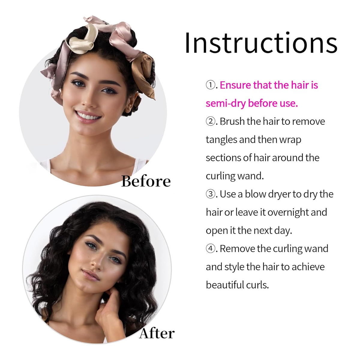 Satin Covered Overnight Hair Curlers, Flexi Rods for Heatless Sleep-in Curls, Curling Rods for