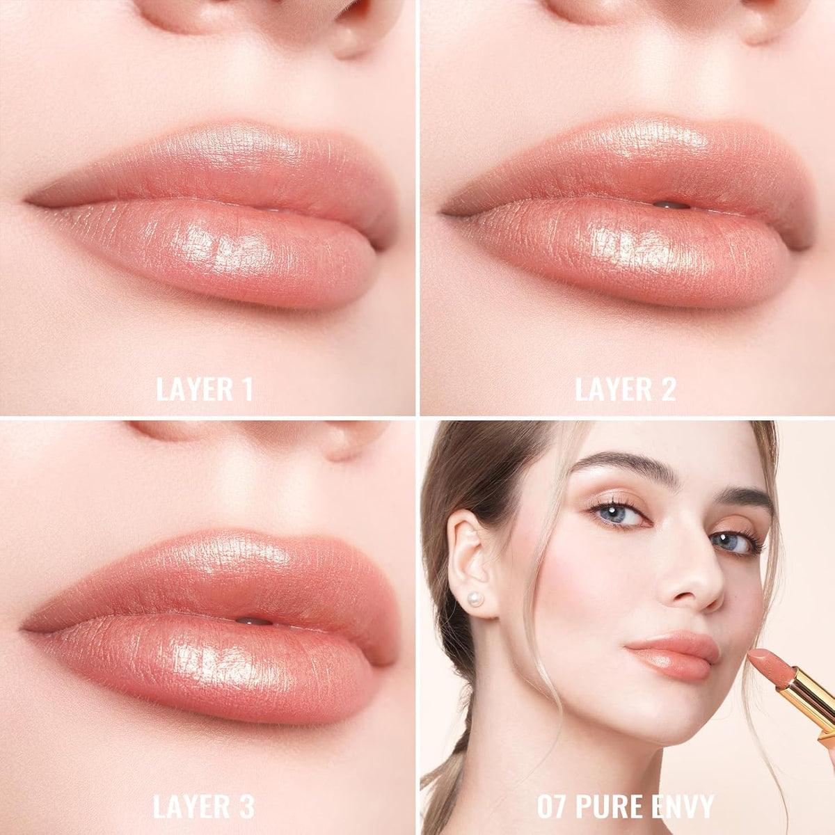 Oulac Nude Lipstick for Women with Metallic 3D Shine Lightweight Hydrating Formula, High Impact Lip