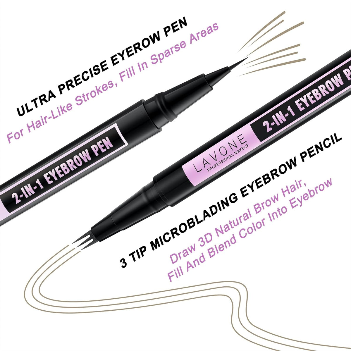 LAVONE Eyebrow Pencil, 2-In-1 Waterproof Eyebrow Pen, with 3 Tip Microblading Eyebrow Pen and