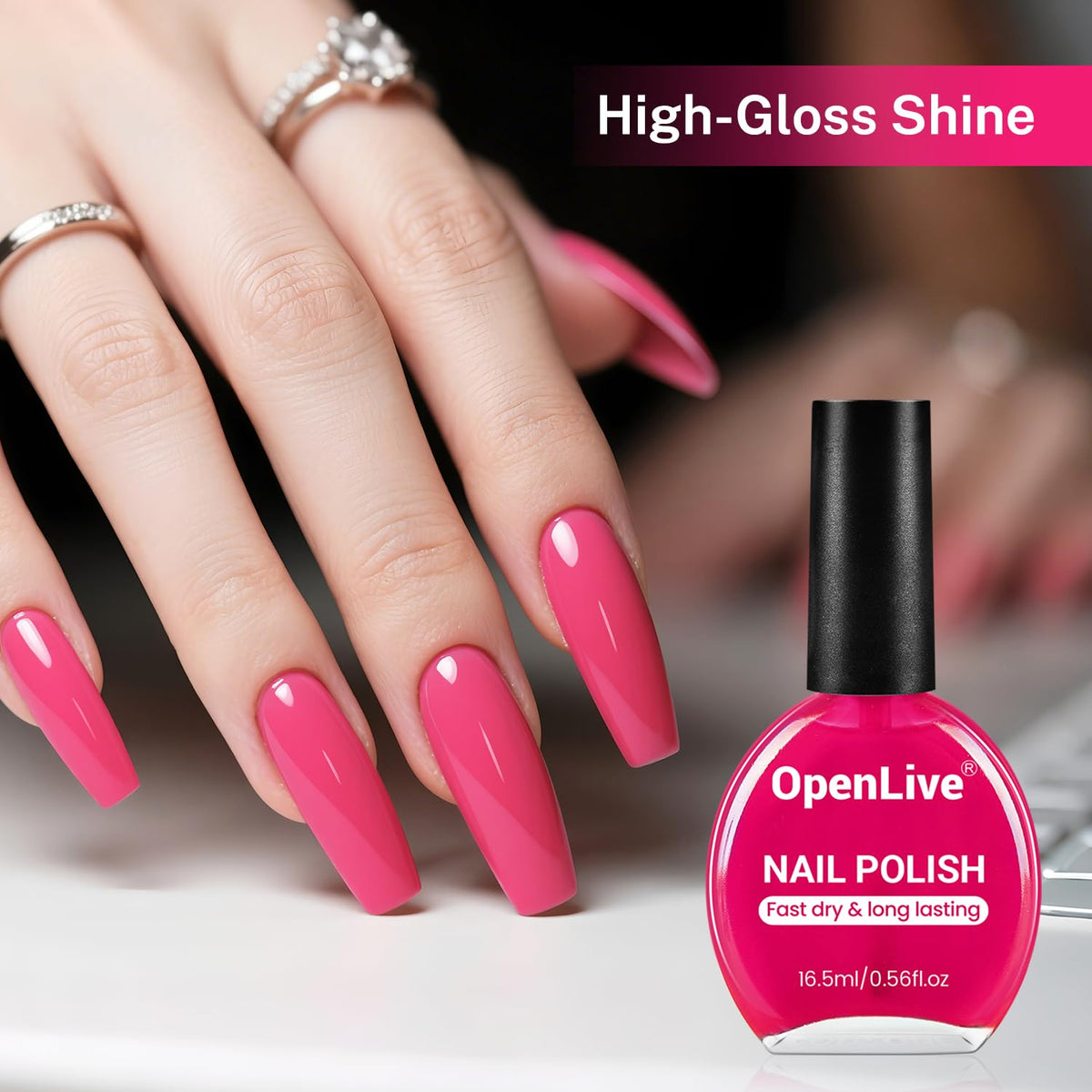 16.5ml Rose Pink Nail Polish Large Volume Quick Dry Nail Polish, Long Lasting Shine, Fingernail
