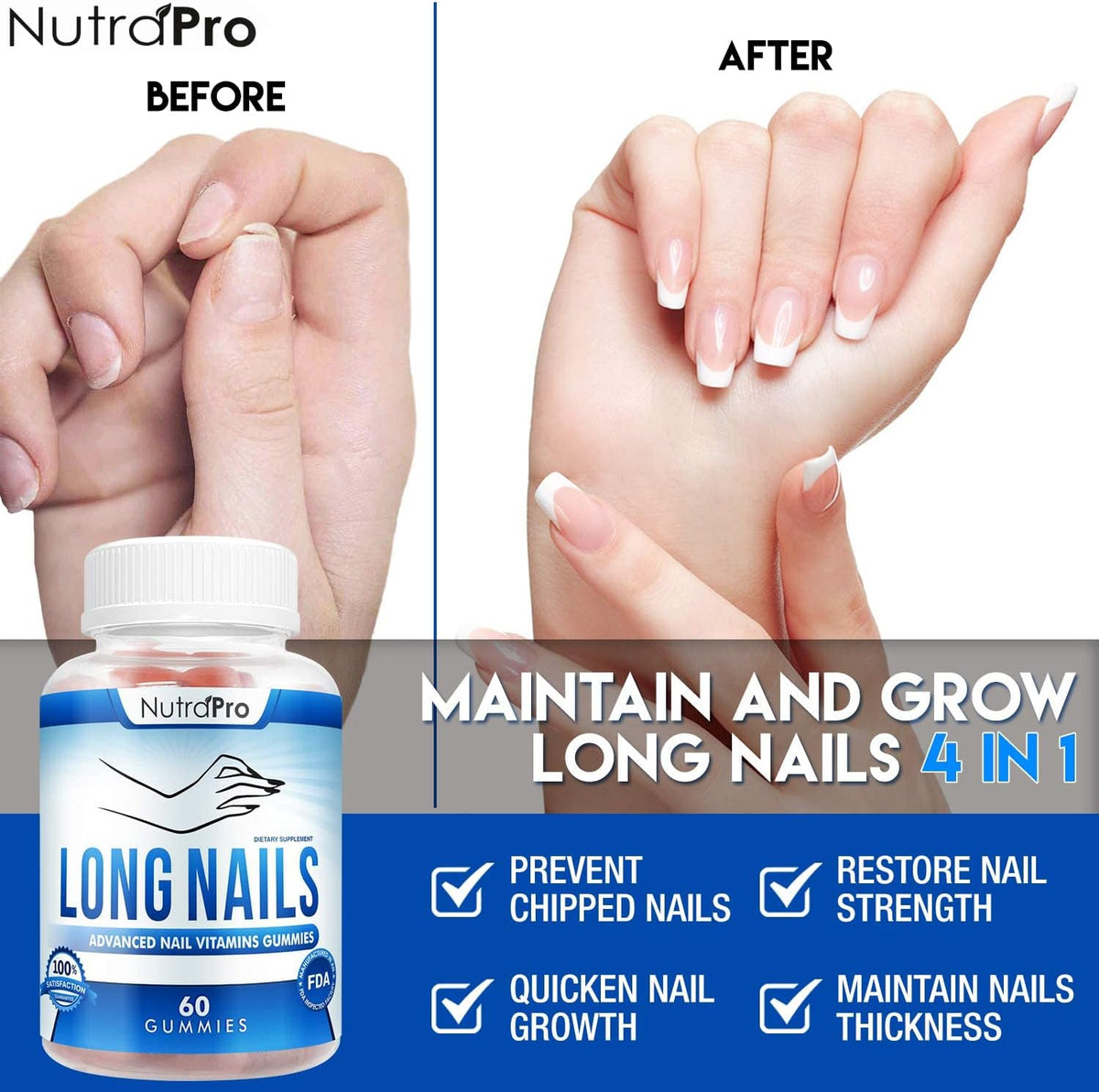 NutraPro Nail Growth Vitamins for Stronger Nail - No More Chipped Nails.Nail Strengthener and