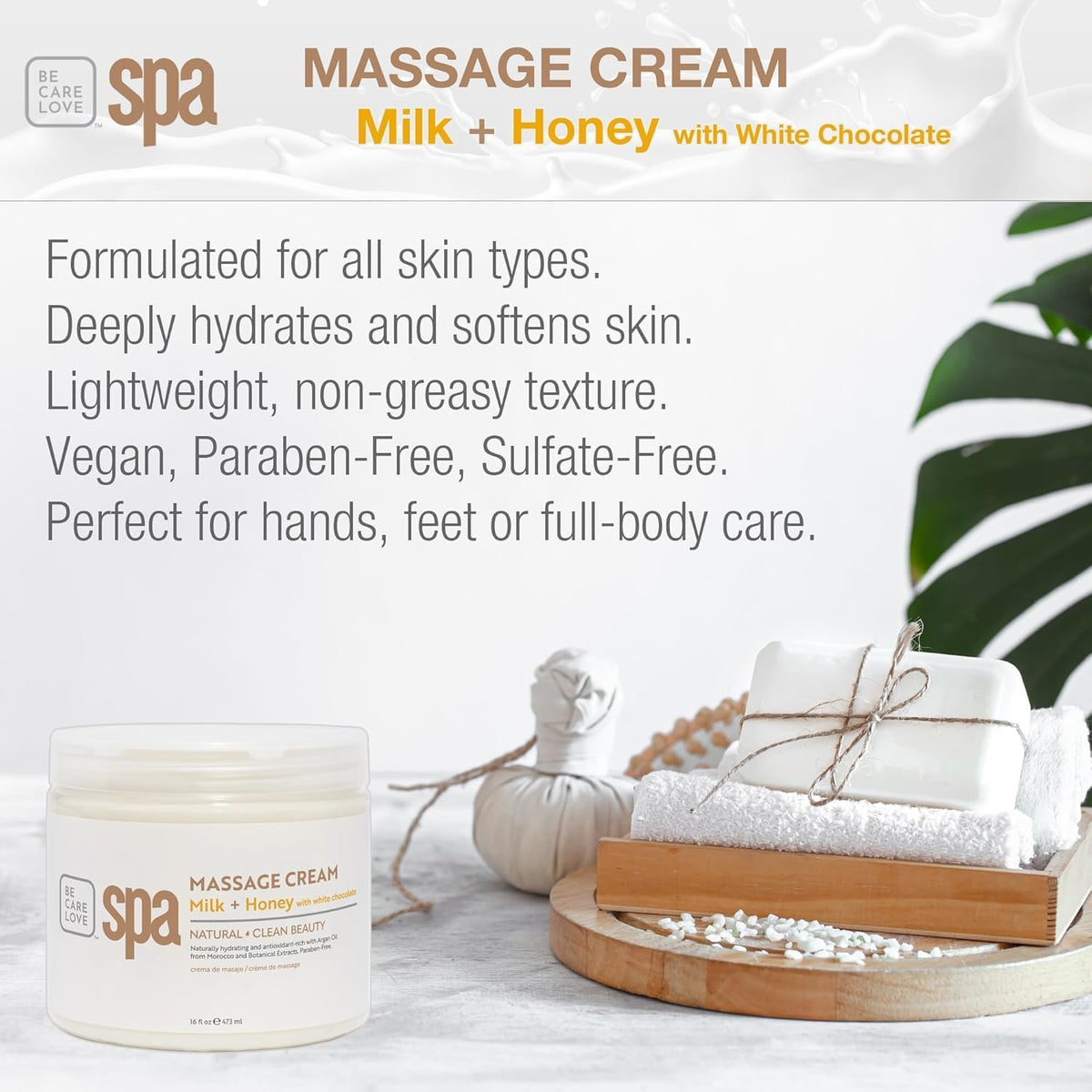 BCL SPA Massage Cream Organic Milk & Honey with White Chocolate Body Lotion, Shea Butter, Aloe