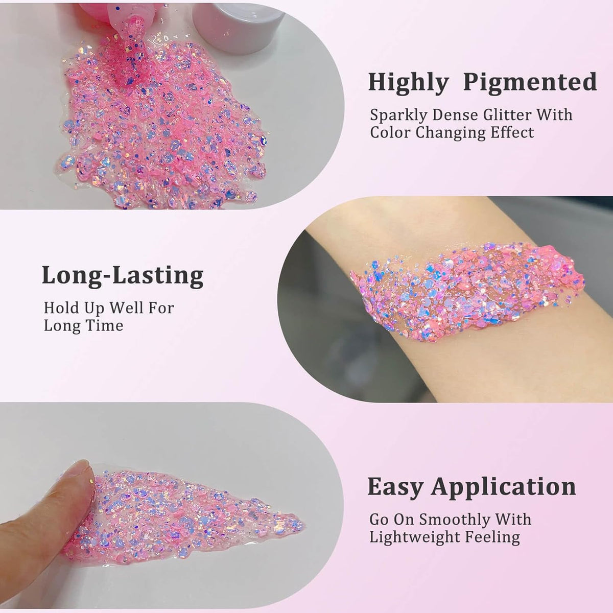 MEICOLY Chameleon Baby Pink Body Glitter,Pink Turn to Purple Face Glitter Paint,Color Changing