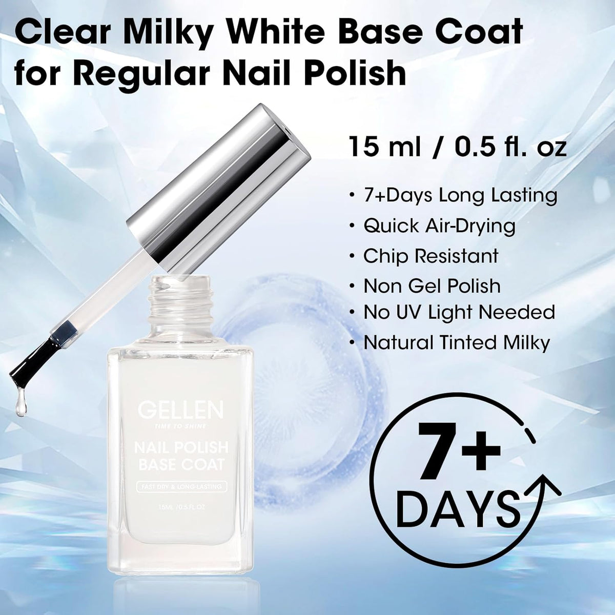 GELLEN Clear Nail Polish Base Coat Sheer Tinted Milky White, Natural Color Regular Nail Polish