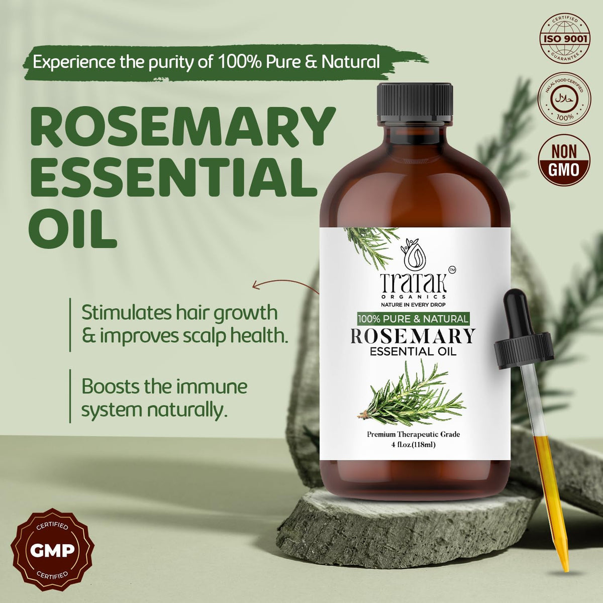 Rosemary Essential Oil 4 Fl Oz - 100% Pure and Natural Oil with Premium Dropper - Premium