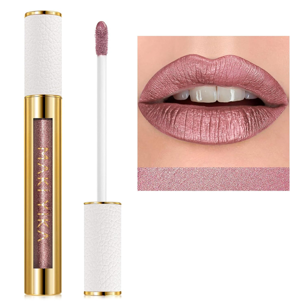MAKI YIKA Metallic Pink Lipstick for Women Nude Lipsticks Long Lasting Shine Glitter Lipstick No