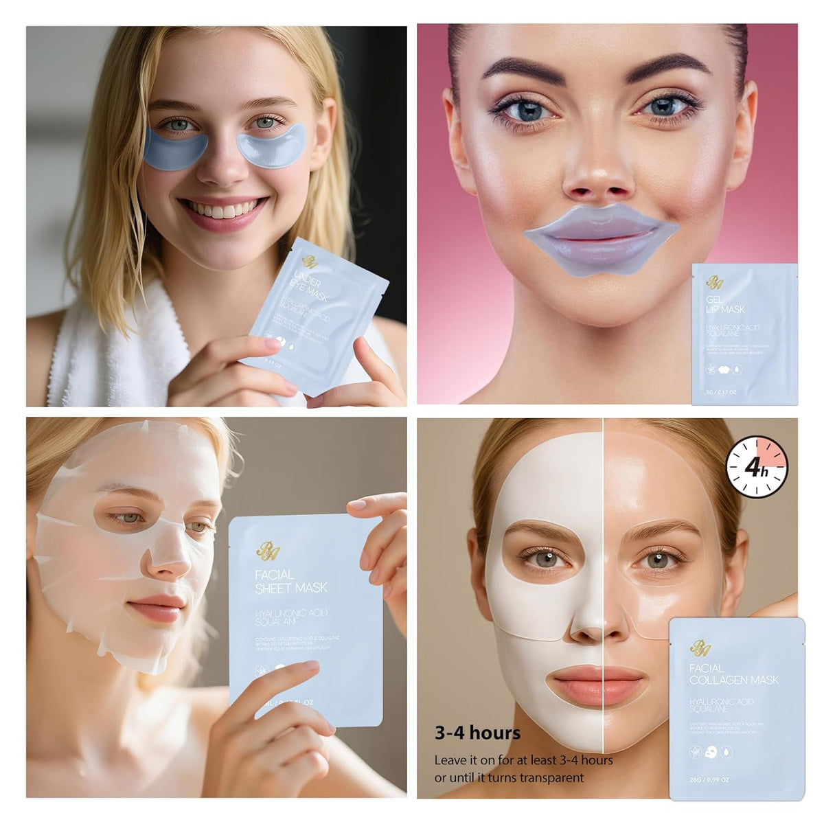 55 Pcs Face Sheet Masks Skin Care, Bio-Collagen Overnight Hydrogel Mask for Women & Men, Under Eye