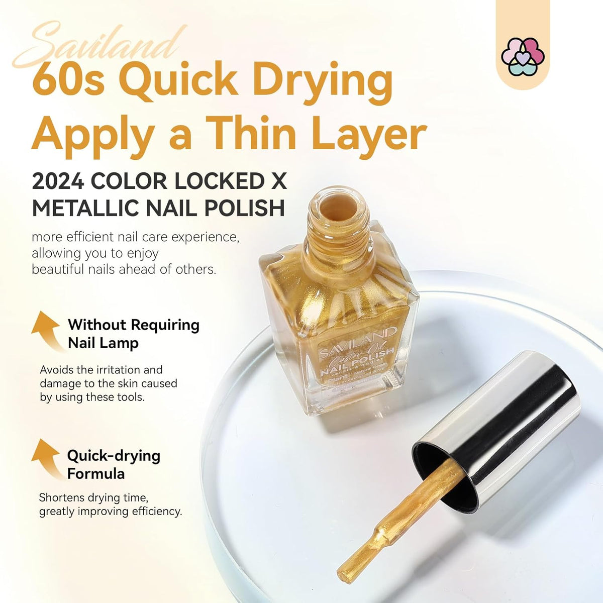 SAVILAND Gold Metallic Nail Polish: Chrome Nail Polish Air Quick Dry Nail Art Polish Bright and