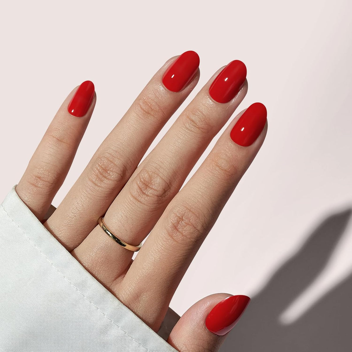 BTArtbox Press On Nails Short - Red Press on Nails, Short Oval Fake Nails with Nail Glue, Natural