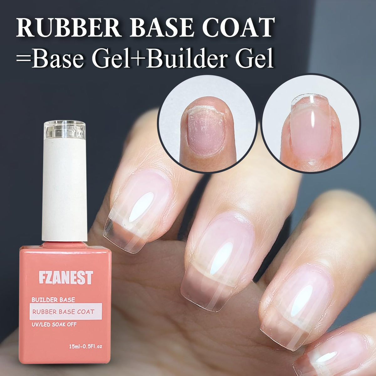 FZANEST Rubber Base Gel For Nails Builder Nail Sheer Jelly Cream White Color Elastic Rubber Base