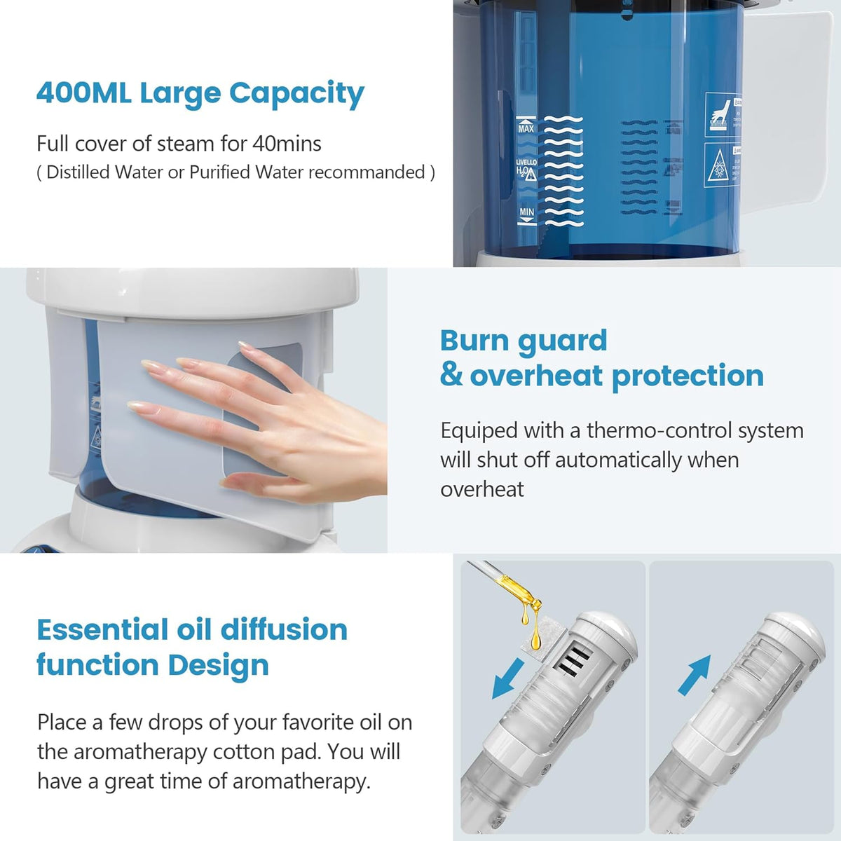 Nisperos Nano Ionic Facial Steamer - 360° Rotatable Sprayer - 40 Minutes Warm Mist - Humidifier