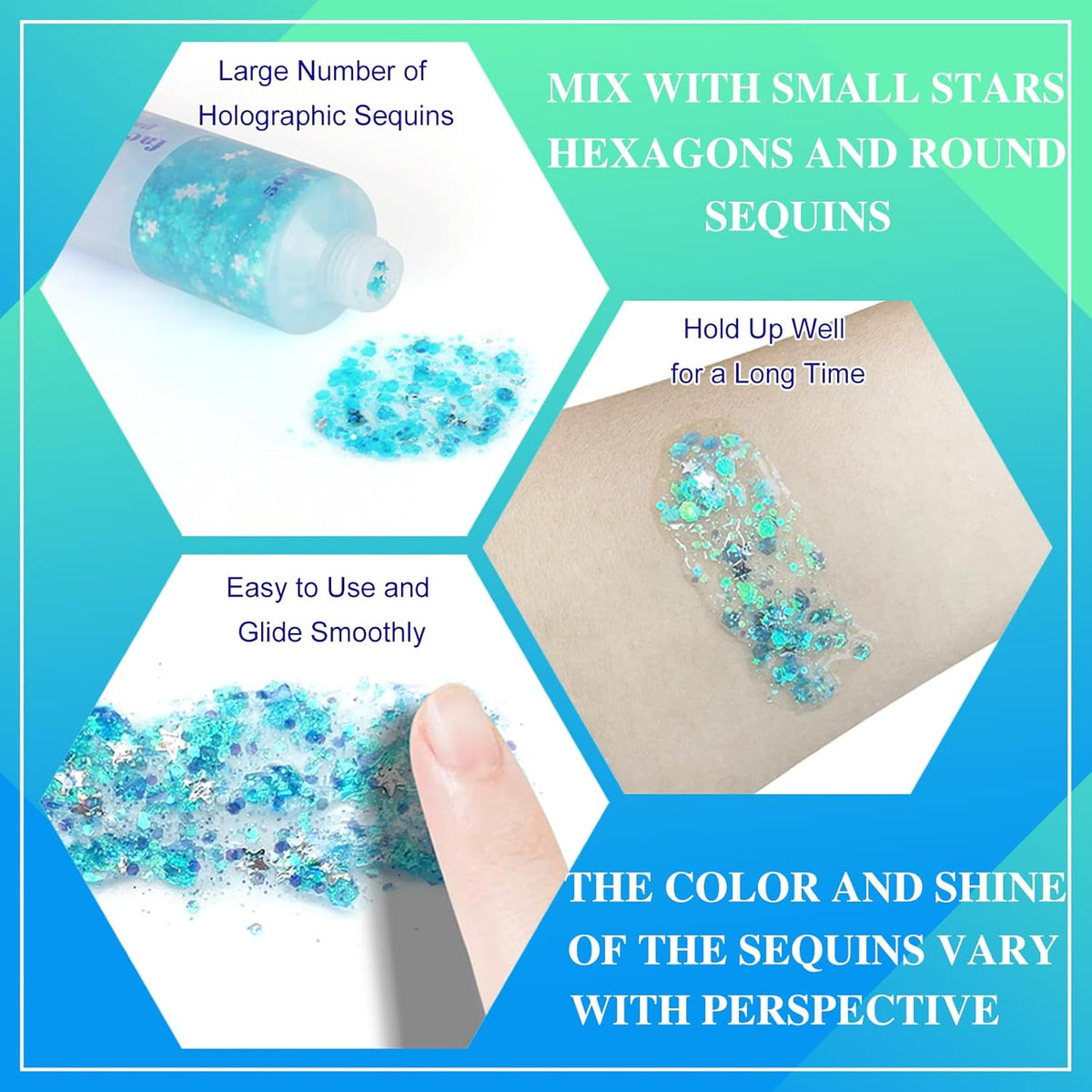 MEICOLY Light Blue Body Glitter,Mermaid Princess Face Glitter Gel,Ice Blue Glitter Face Paint for