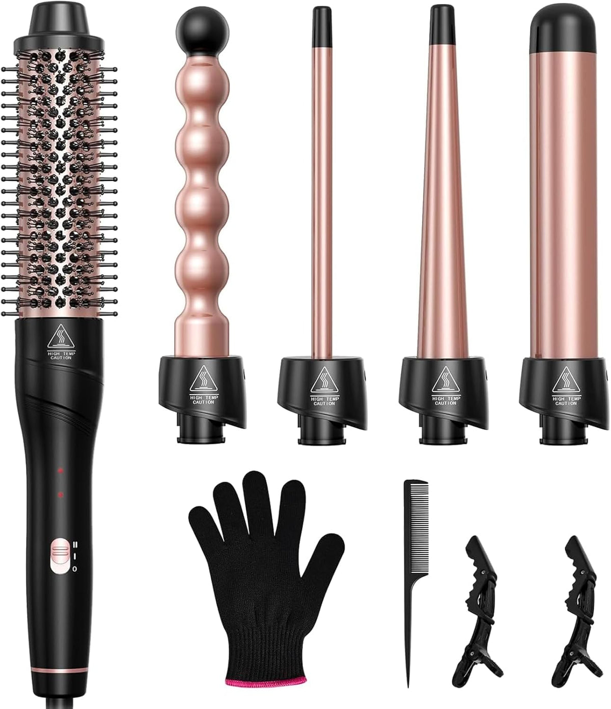 5 in 1 Wand Curling Iron Set, Hair Styling Tools with Thermal Brush and 4 Interchangeable Ceramic