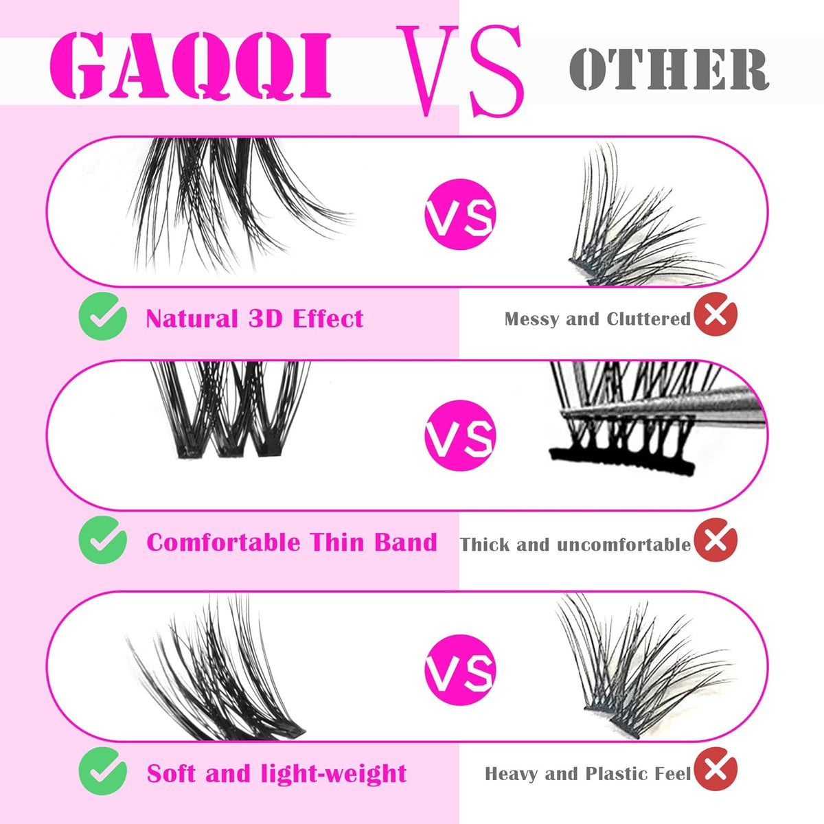 GAQQI Lash Clusters, Cluster Eyelash Extensions 110 Cluster Lashes, Wispy Volume Eyelash Clusters
