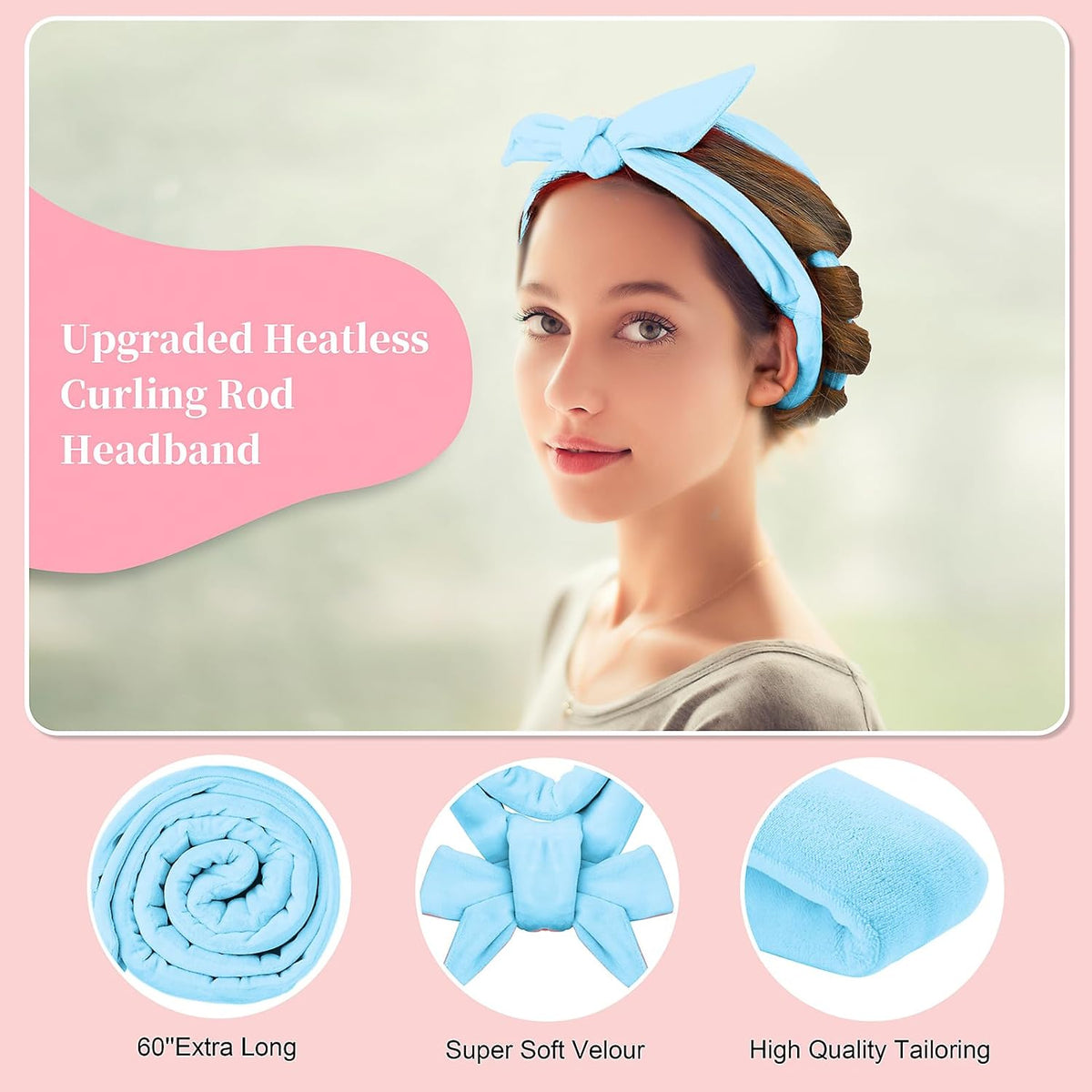 Heatless Curling Rod Headband, Upgraded 60" Extra Long Heatless Curls Headband Soft Hair Curlers to