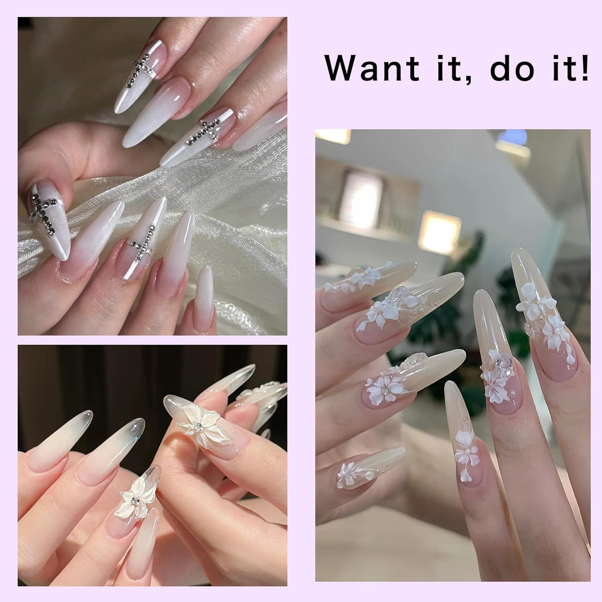 Acrylic Nail Kit for Beginners: 3 Colors 28g Nude Clear White Acrylic Nail Powder Professional Gel