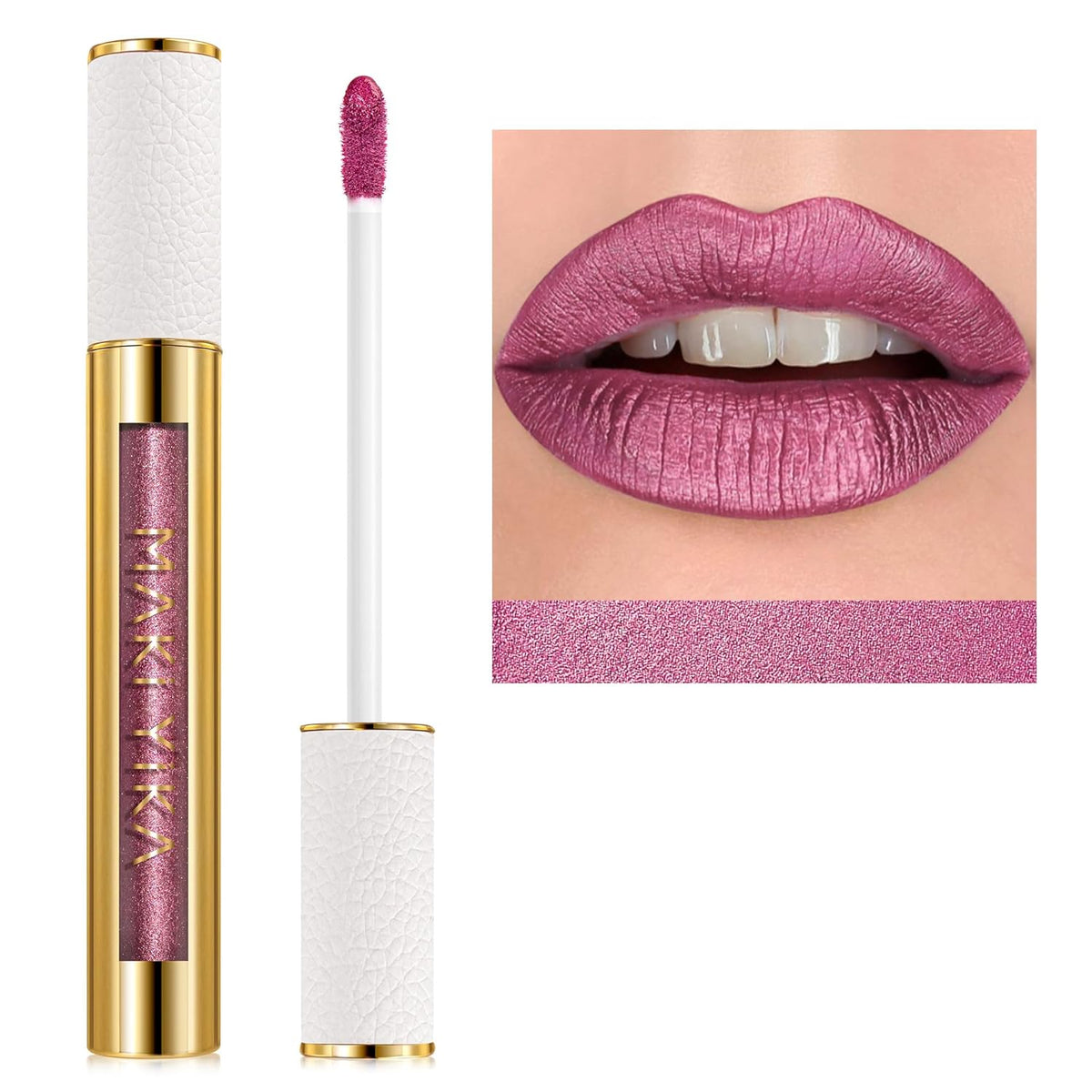 MAKI YIKA Metallic Pink Lipstick Long Lasting Hot Pink Lipsticks for Women, High Shine Glitter