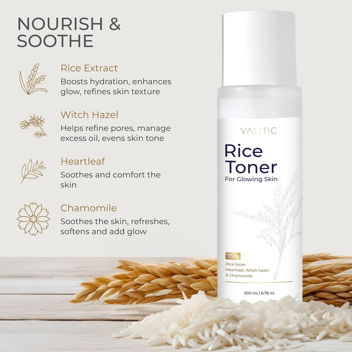 VALITIC Rice Toner - 75 Rice Extract Milky Toner for Face with Niacinamide, Heartleaf, Witch Hazel