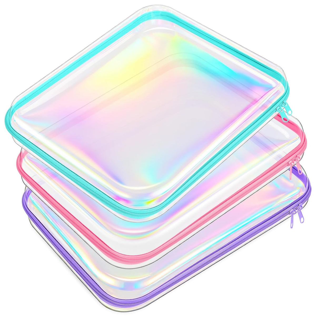 Hoolerry 3 Pcs Clear Hard Zipper Case Plastic Pouch Transparent Hard Case Clear Makeup Bag Portable