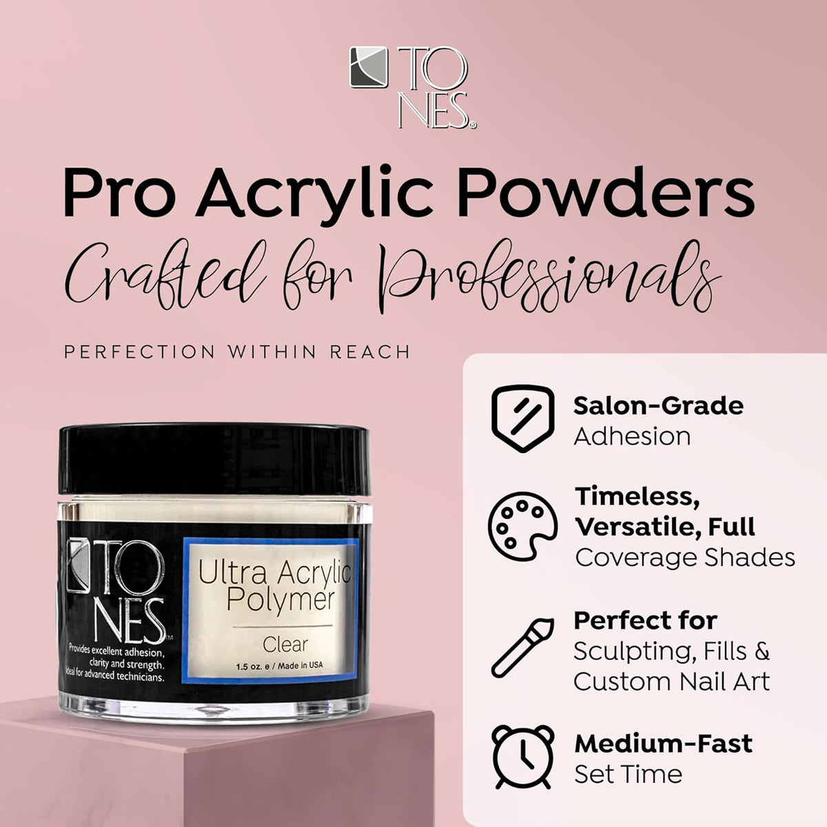 Tones Pro Acrylic Nail Powder, Sparkling Clear (Clear with Sparkles), (8.5 Fl Oz) - Long-Lasting &