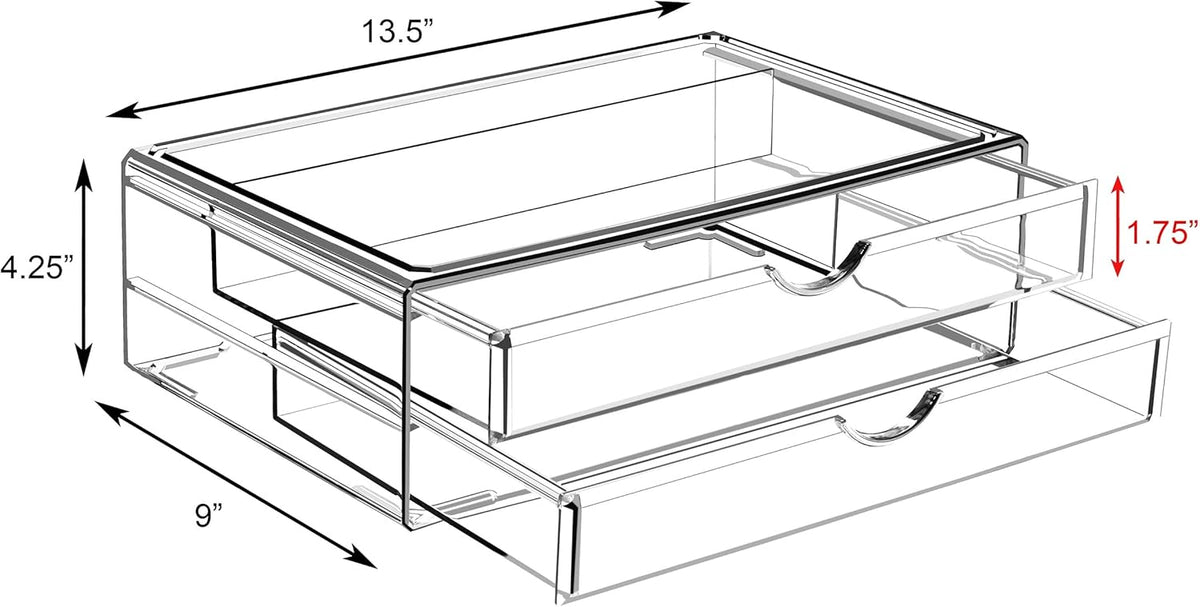 Sorbus Large Stackable Acrylic Drawers - 2 Clear Storage Drawers for Organizing Make up, Nail