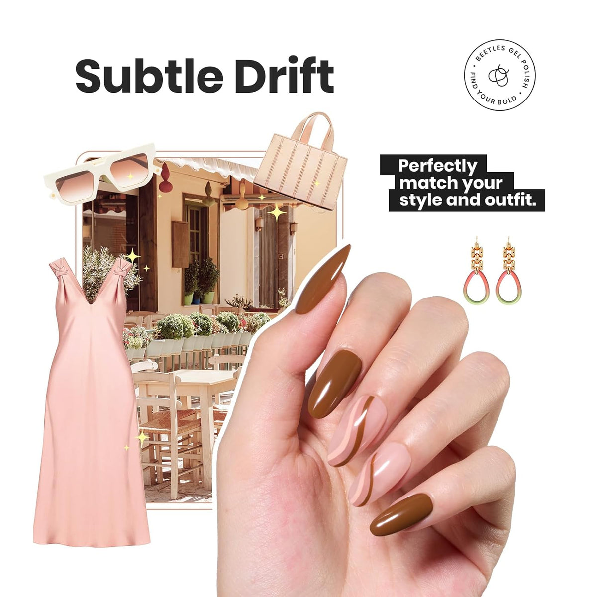 Beetles Nude Nail Polish Set Coconut Mousse 6Pcs, Pink Nail Fast Drying Long Lasting Neutral Brown