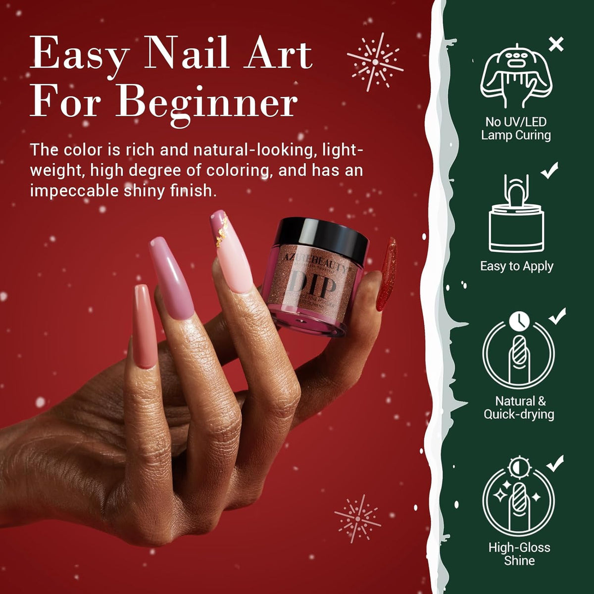 AZUREBEAUTY 31Pcs Dip Powder Nail Kit Red Green Glitter White 20 Colors Acrylic Dipping Powder