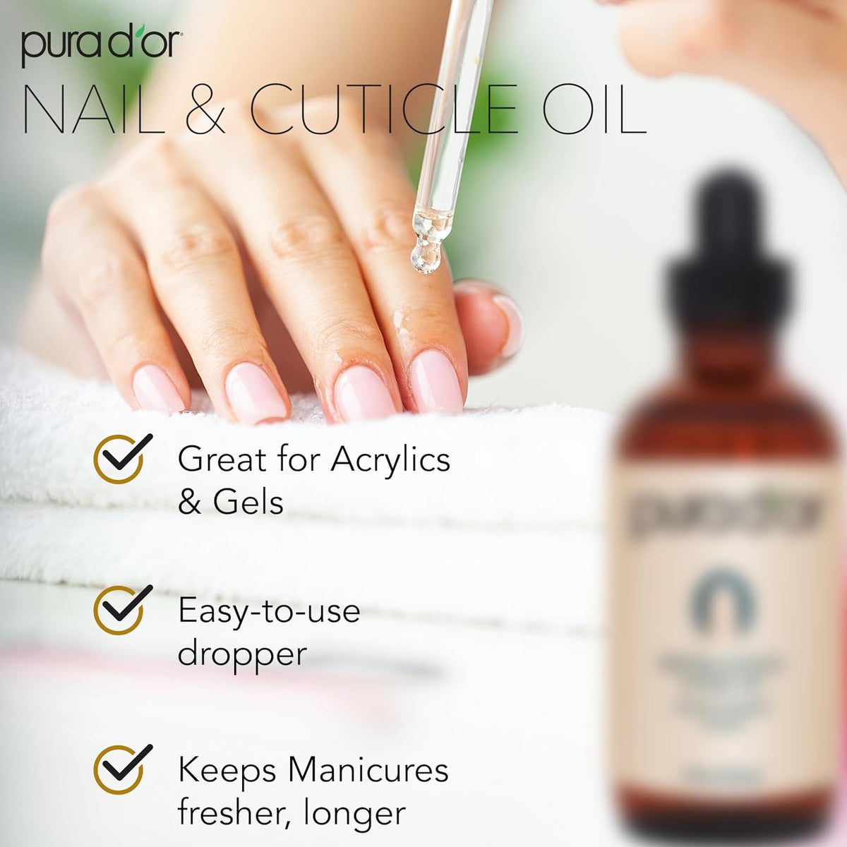 PURA D'OR 4 Oz Nail and Cuticle Oil - Nourishing Treatment with Dropper - Natural Blend Enriched