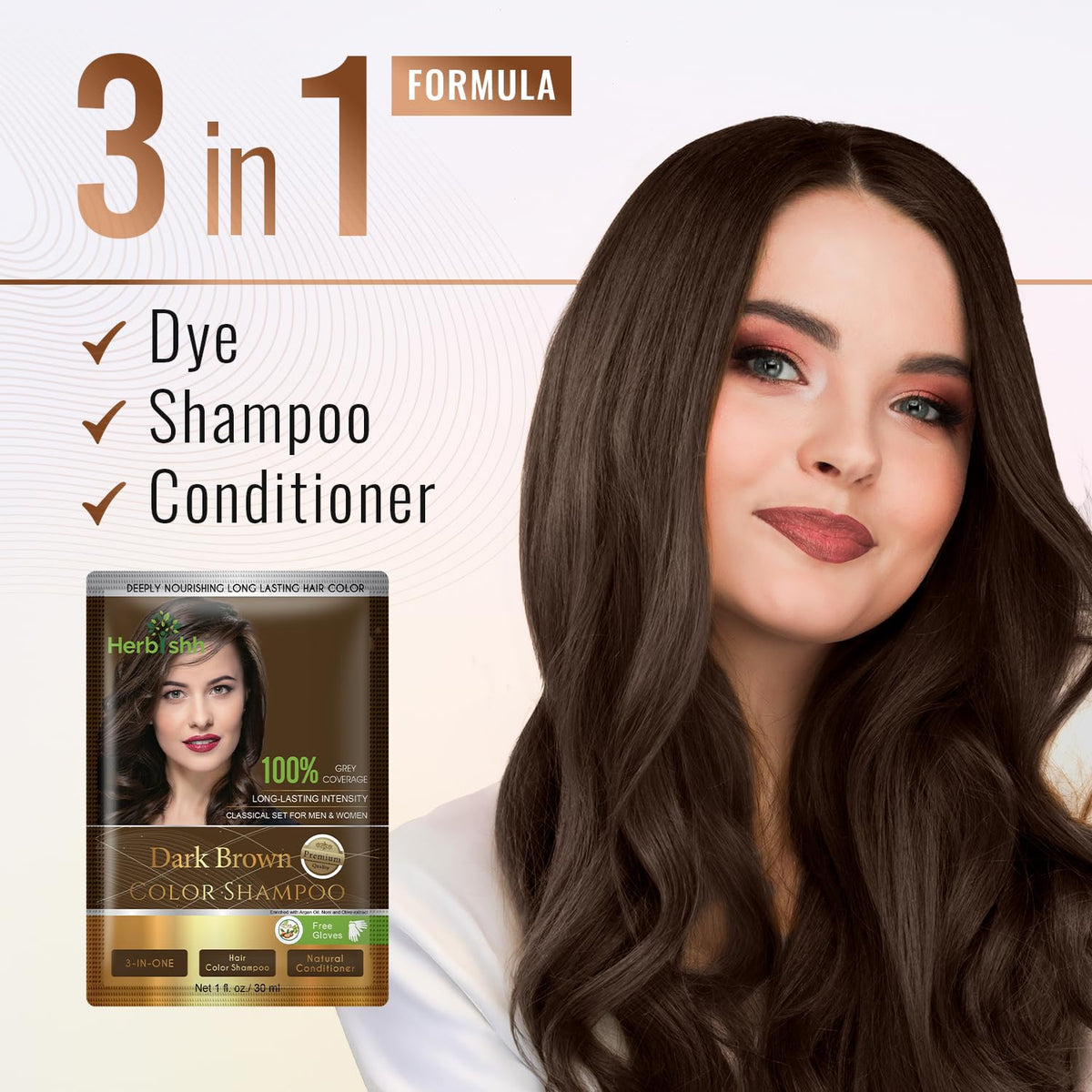 Herbishh Natural Hair Color Shampoo for Gray Hair - Argan Hair Mask, Travel Size, Long-Lasting