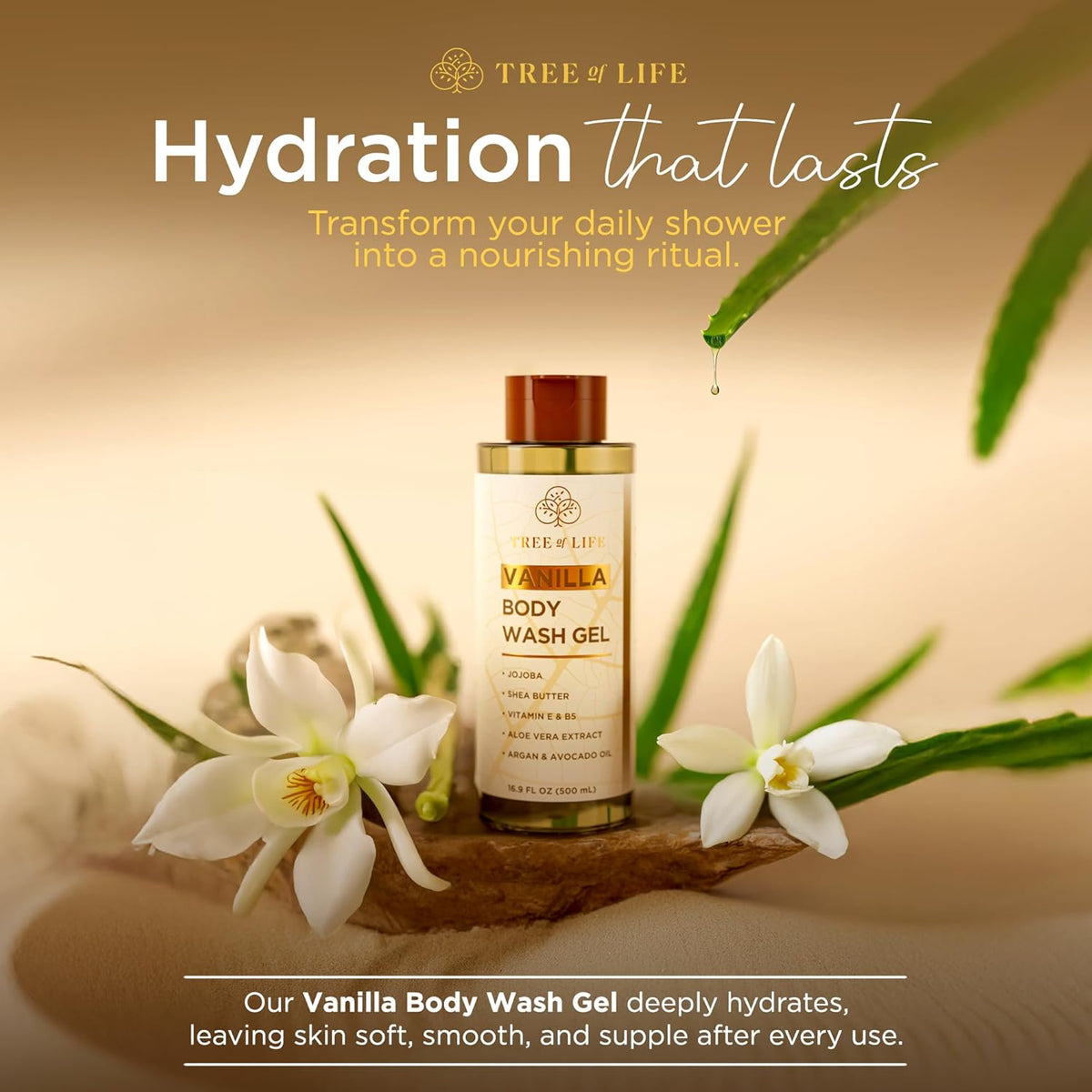 Tree of Life Vanilla Body Wash Gel - Moisturizing Shower Gel with Jojoba Oil and Shea Butter