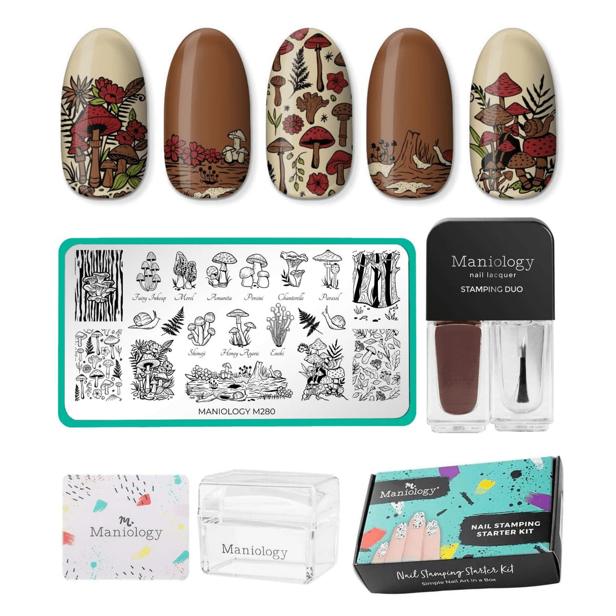 Maniology Magic Mushroom Nail Stamping Starter Kit | Plant-Inspired Nail Art with Whimsical