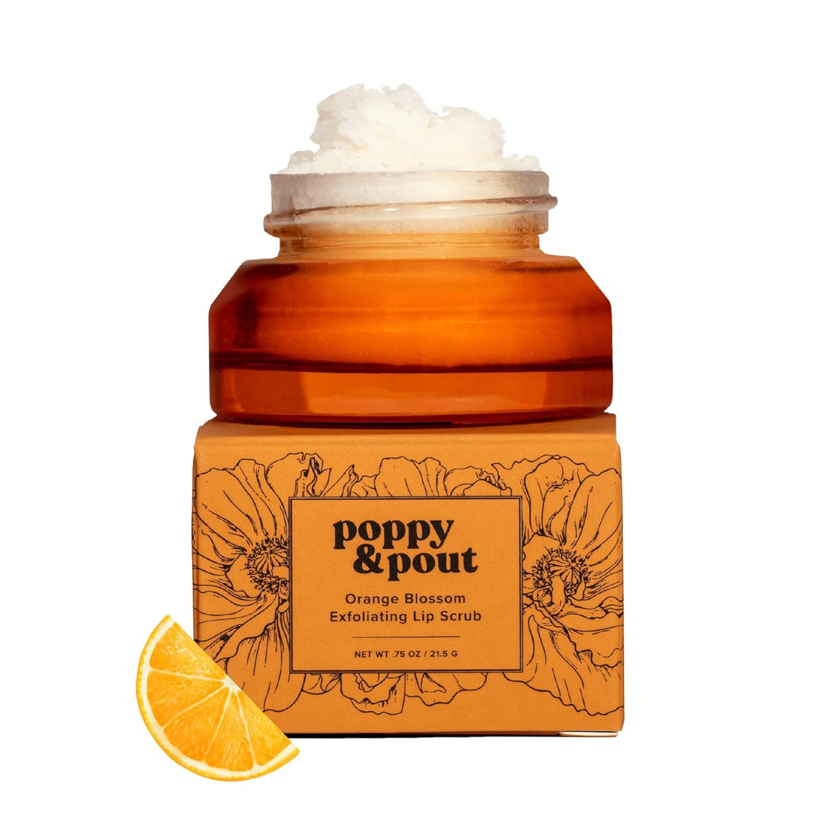 Poppy & Pout Natural Lip Scrub, Moisturizing Sugar Scrub for Dry Lips, Lip Scrubber Exfoliator with