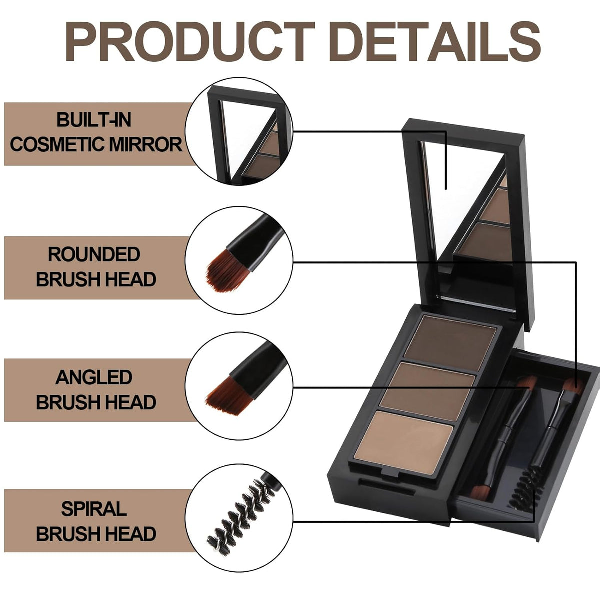 3 Colors Eyebrow Makeup Kit, Professional Brow Contour Palette, Waterproof Long-lasting Eyebrow