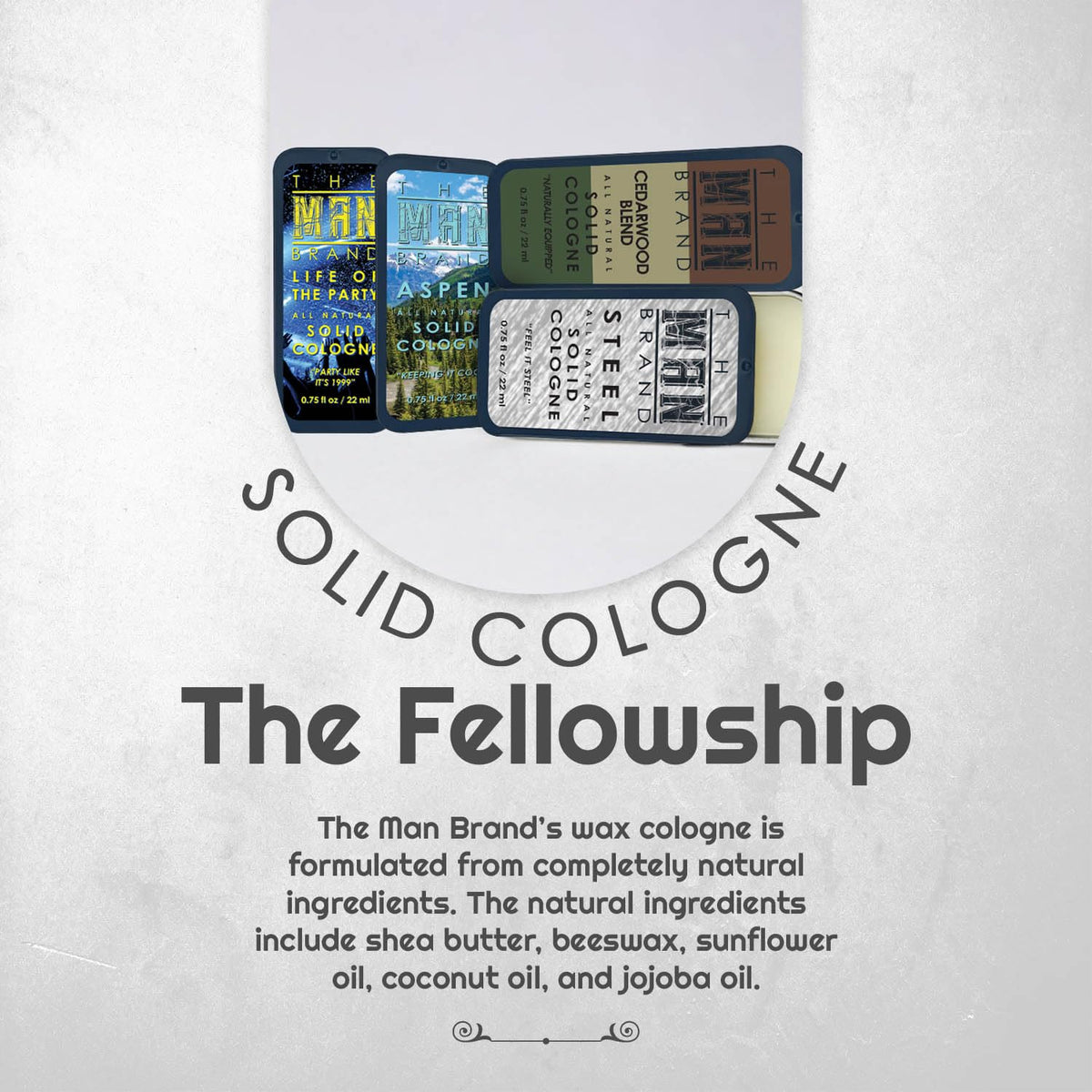Solid Cologne Sample Set with Aspen Solid Perfume, Woodsman Solid Cologne, Steel, and Life of the