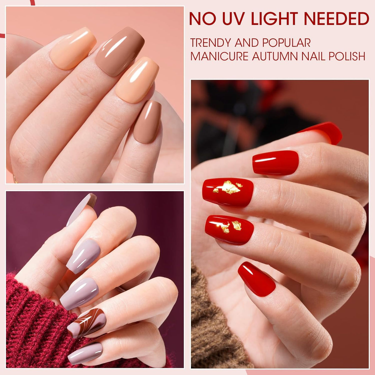 GELLEN Nail Polish Set, Nude Red Brown Quick Dry Traditional Regular Nail Polish Fall Winter 6