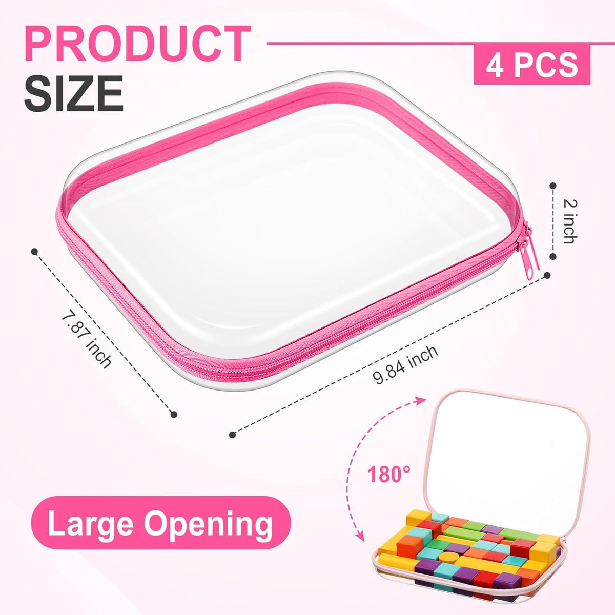 Hoolerry 4 Pcs Hard Clear Zipper Case Makeup Bags Plastic Pencil Pouch Transparent Storage Box