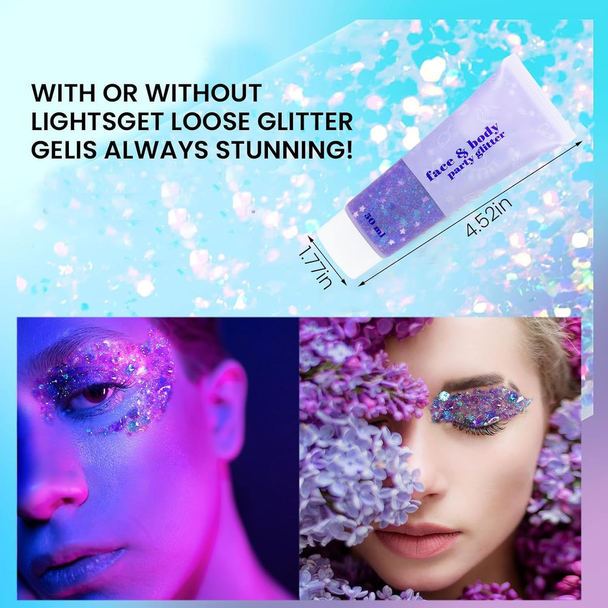 DAGEDA Body Glitter Gel, Face Glitters Body Gel Sequins Shimmer Liquid Eyeshadow, Chunky Glitter