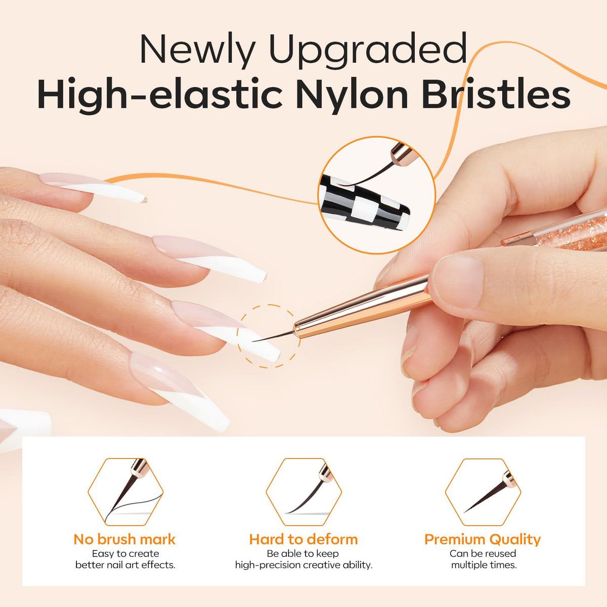 modelones Nail Art Brushes, Super Fine Liner Nail Brush Kit Dual-ended 7/11/15/20mm for Gel Polish