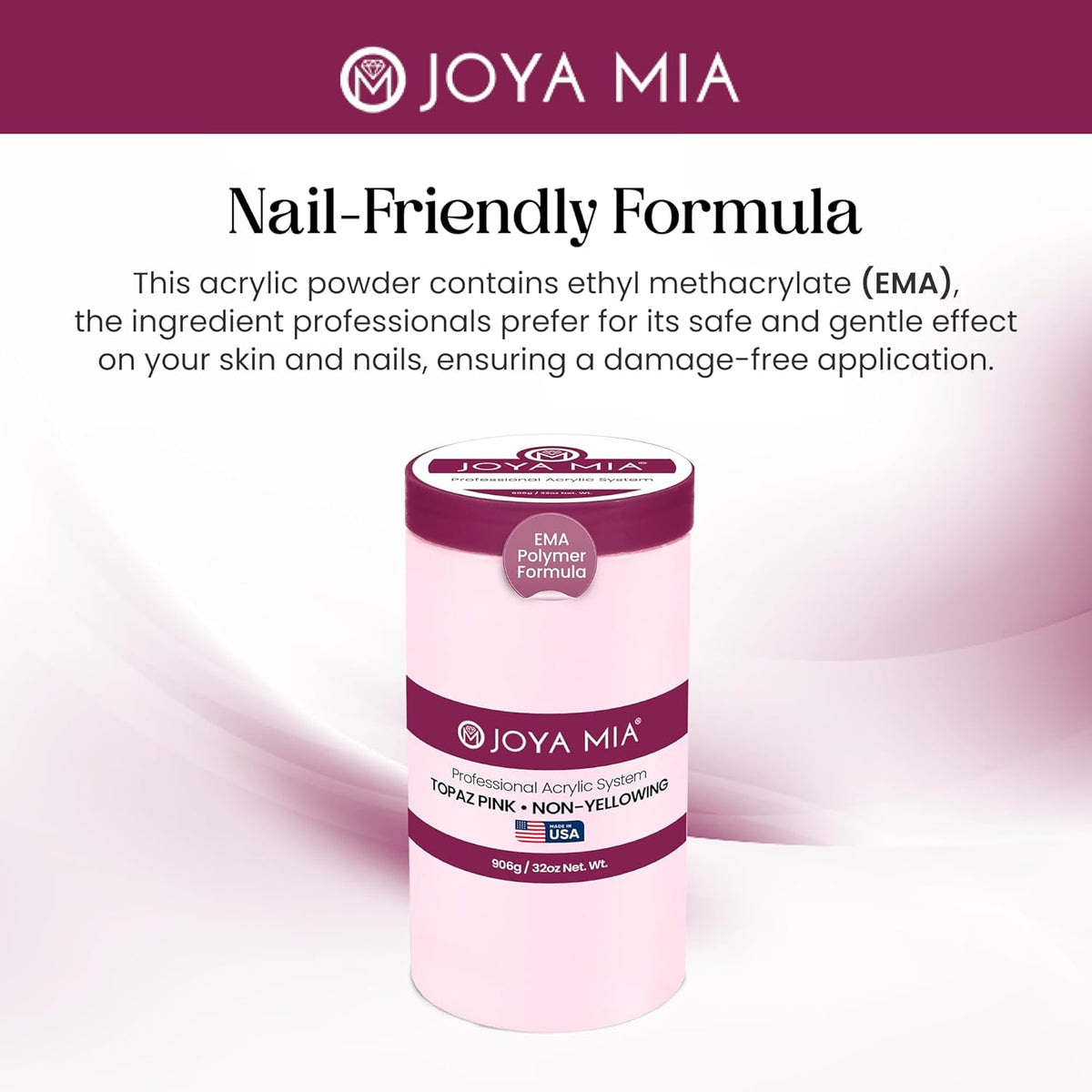 Joya Mia Acrylic Powder for Nails, MMA-Free, Super Adhesion Professional Powder for Flawless &
