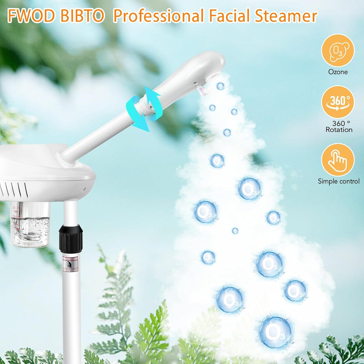 Professional Facial Steamer on Wheels, Esthetician Steamer with Hot Ozone Mist, Stand Face Steamer