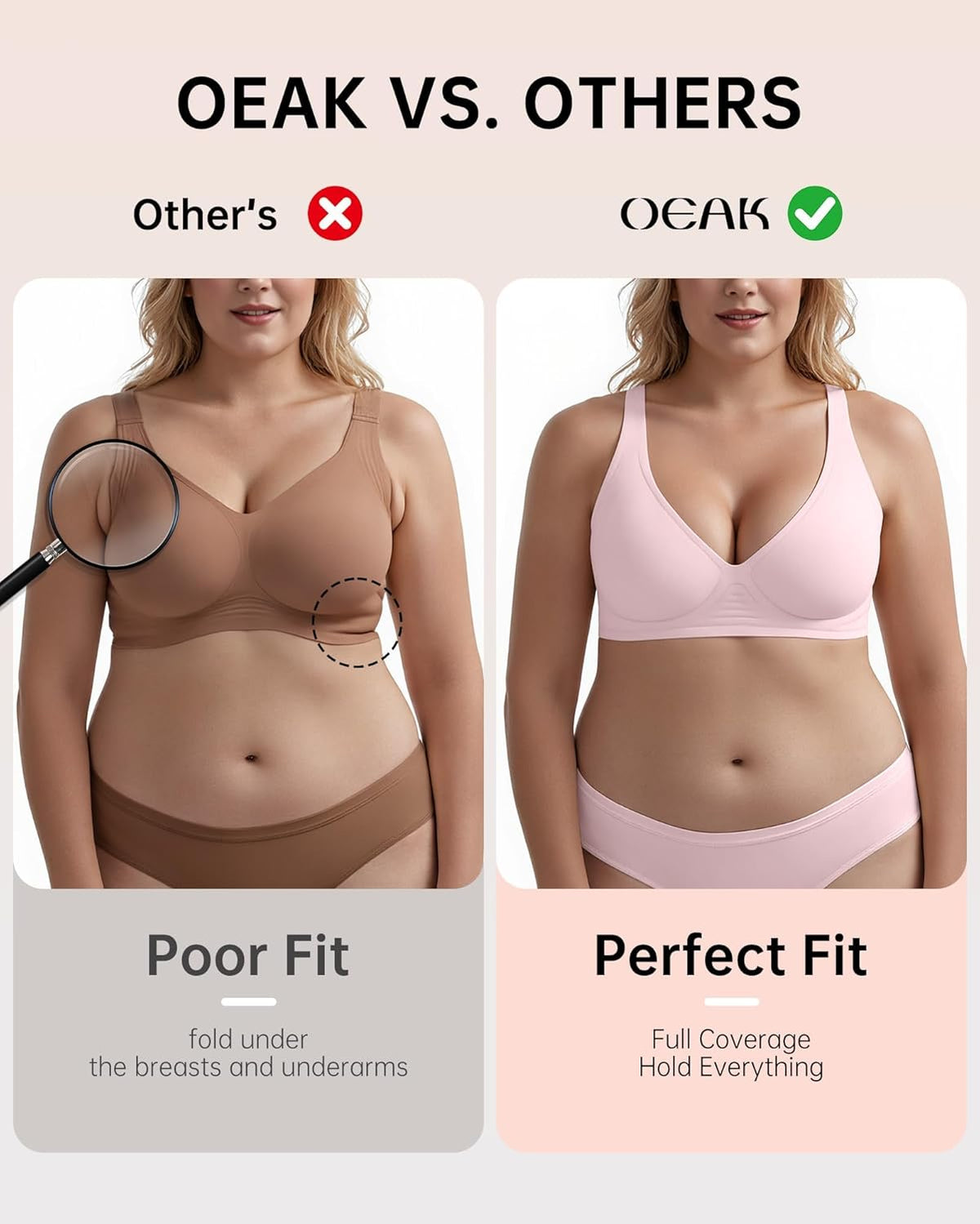 OEAK Womens Deep V Bras Wireless Comfortable Bra Supportive No Underwire Bras Tshirt Push Up