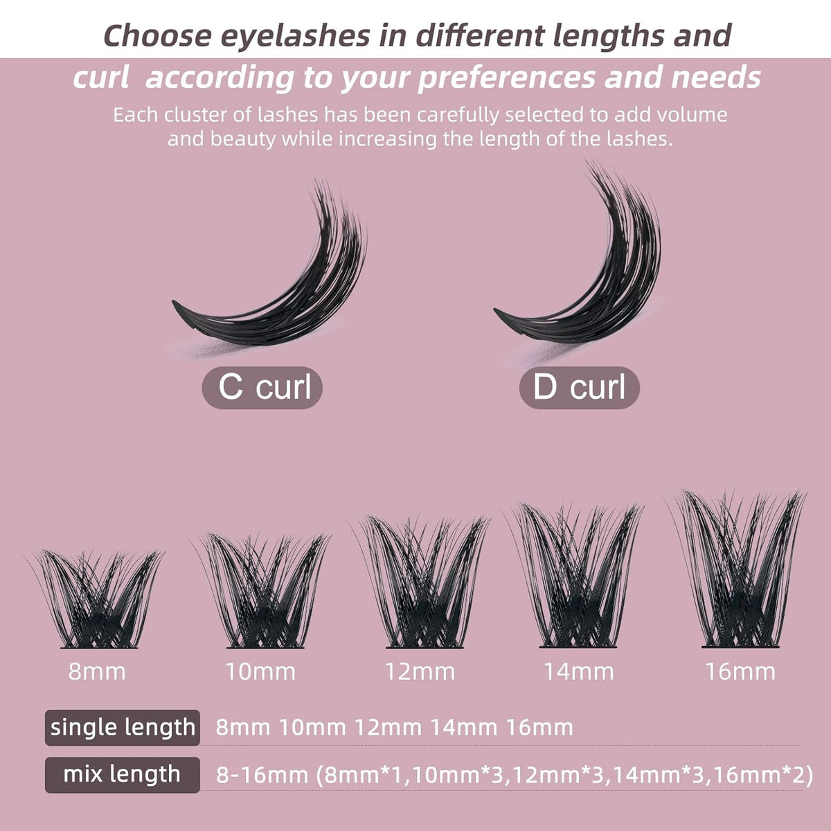 QUEWEL Cluster Lashes 72 Pcs Wide Stem Individual Lashes C/D Curl 8-16mm Length DIY Eyelash