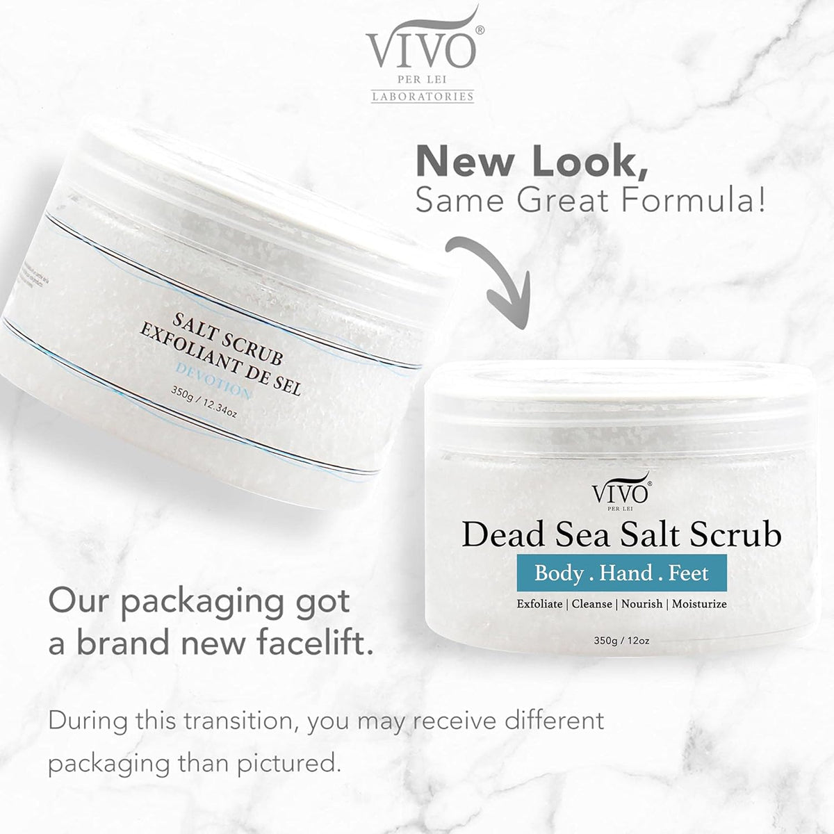 Vivo Per Lei Dead Sea Salt Scrub - Body Exfoliating Scrub with Dead Sea Minerals - For Hands, Feet