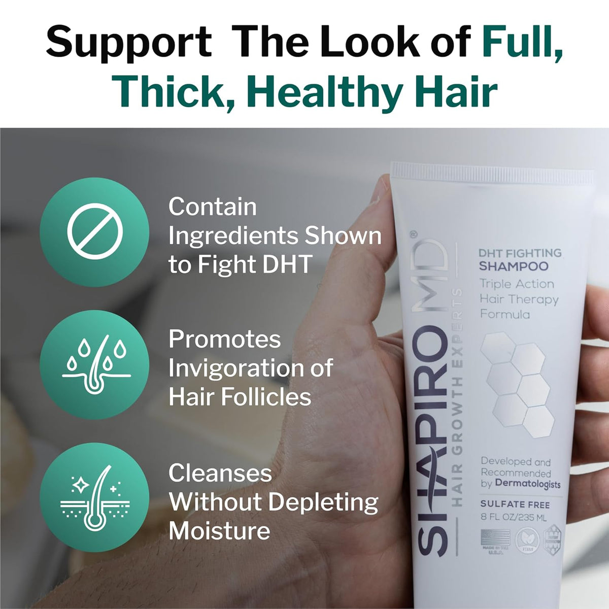 Shapiro MD Hair Growth Experts Hair Loss Shampoo | DHT Fighting Vegan Formula for Thinning Hair