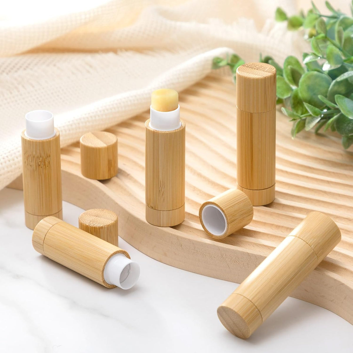 Leinuosen 36 Pcs Bamboo Empty Lipstick Tubes, Refillable 5g Lip Balm Containers with Rotable