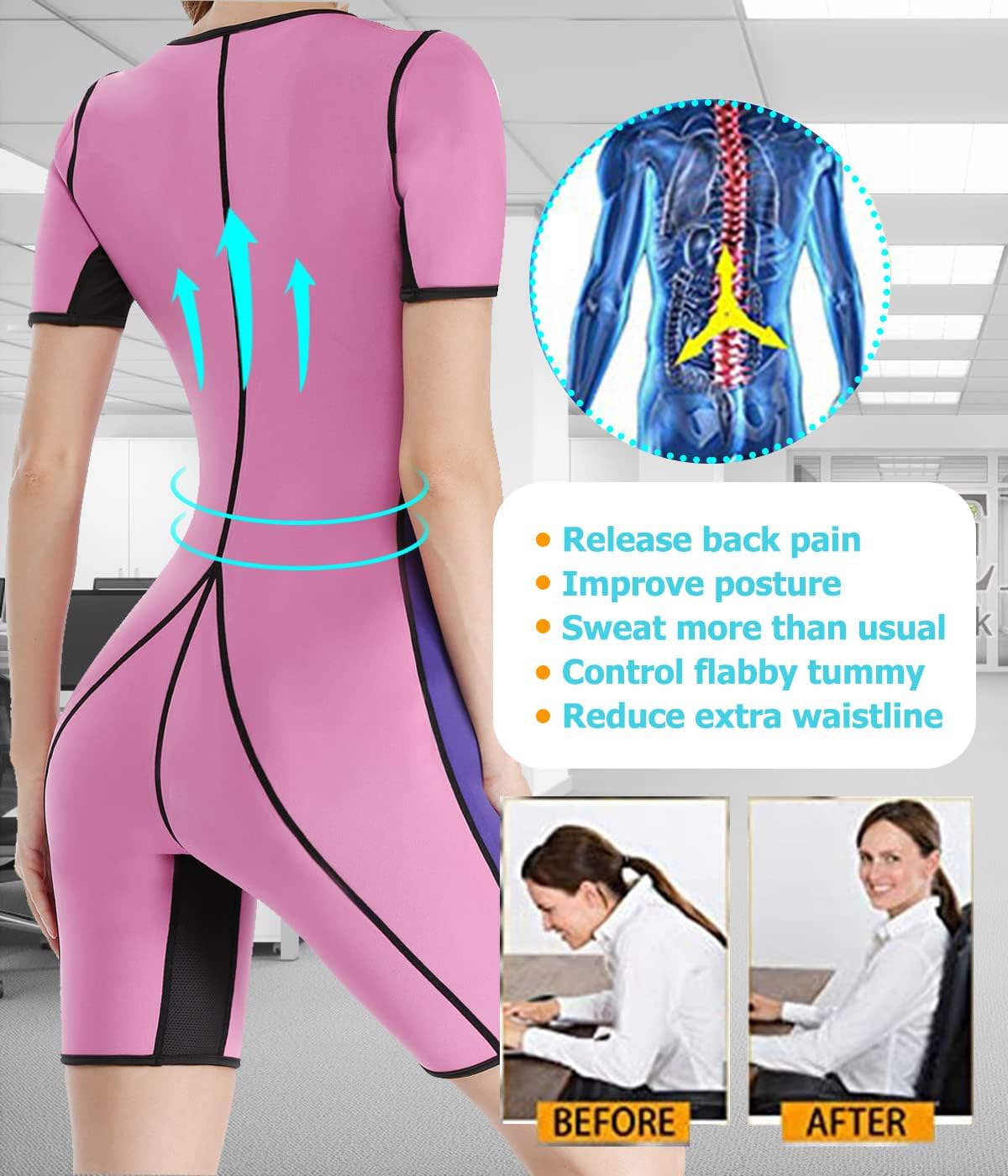 NonEcho Neoprene Sweat Sauna Suit Shaper for Women Slimming Full Body Shapewear Waist Trainer