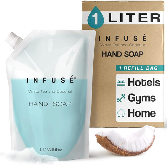 1 Liter Hand Wash Refill Bag For Soap Dispensers | Bulk Toiletries for Vacation Rentals, and Home