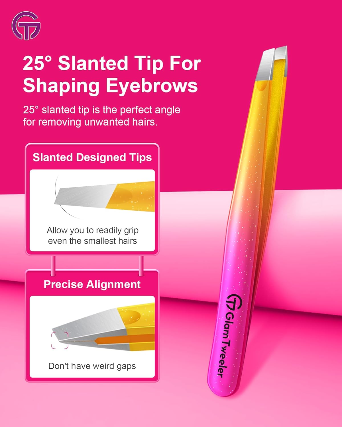 Expert Slant and Point Tip Tweezer Set with Exclusive Travel Case, GlamTweeler Sharp & Precision